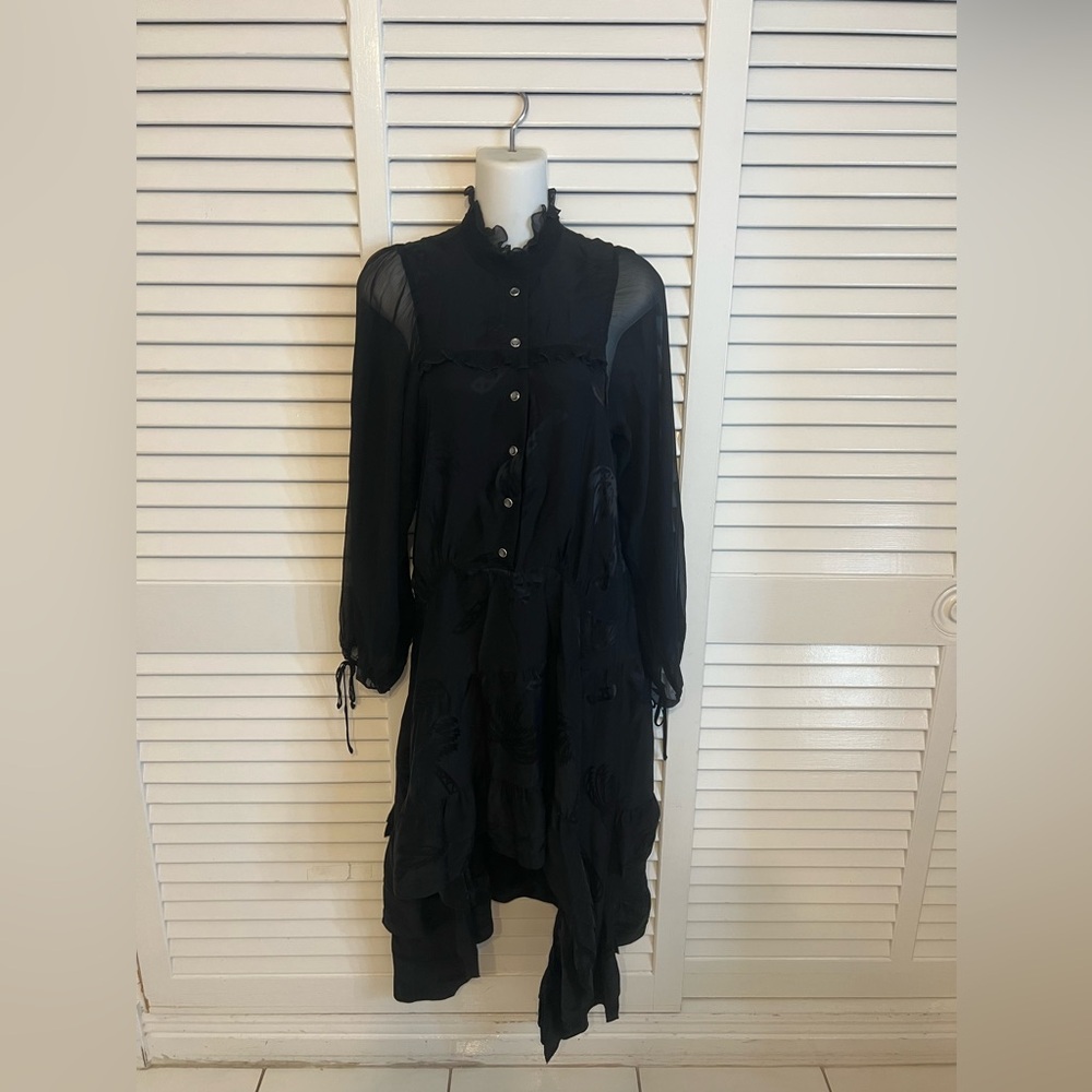 Coach Palm Tree Jacquard Dress Size 0 Black Silk Blend Chiffon - Picture 2 of 9